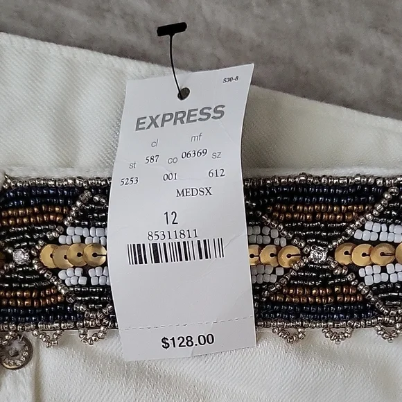 Express White and Brown Patterned Jean Shorts - Picture 3 of 4